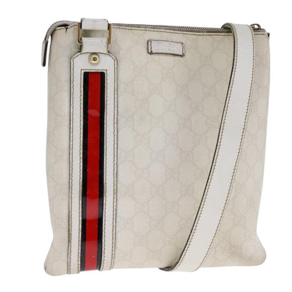 GUCCI GG Supreme Shoulder Bag Pvc White Red Gold - Picture 1 of 16